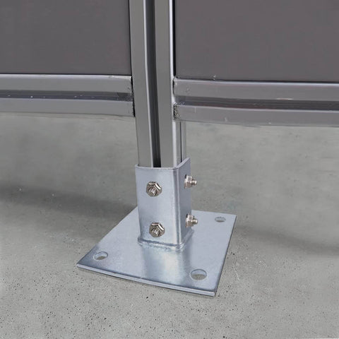 Two Pack Post Base Square Mount With Four Holes For One And Five Eighths Inch Single Strut Channel Galvanized Steel Heavy Duty Channel Support For Secure Installations shown installed on concrete surface.