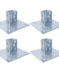 Durable galvanized steel post base provides secure support for single strut channel, square 4-hole mounting plate, 6x6 inch base