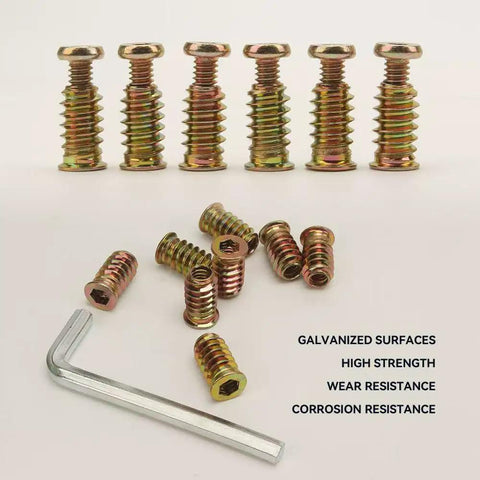 56 Piece Set Of 1 4 20 Inch Threaded Wood Inserts And Nut Fasteners With Hex Socket Drive For Furniture Making Includes Hex Spanner Heavy Duty Carbon Steel Galvanized For Superior Wear Resistance And Rust Prevention