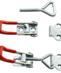 Durable latch set with metal clip and plastic grip handle provides a secure, comfortable grip; small side-mount toggle clamps