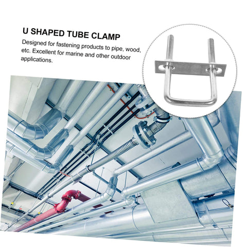 Durable galvanized steel U bolt set with square bends and washers delivers secure, corrosion-resistant fastening for boat trailers, automotive and plumbing projects; high hardness, reliable performance, easy install, compact storage shown as tube clamp for marine applications.