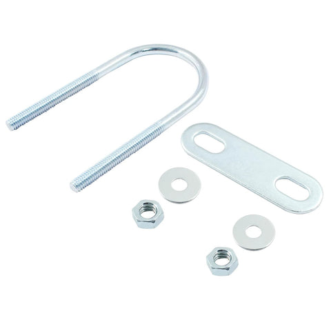 Four-pack galvanized U bolts with nuts, washers, and plates for quick, secure installation; 1.57 inch inner width and 3.54 inch length