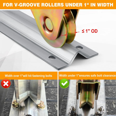 12 Ft V Track Galvanized Inverted V Track With Hardware Kit For Sliding Gates And Doors Heavy Duty Rail detailed view with roller