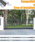 Galvanized Inverted V Track Rail 6 Ft Pair With Pre Drilled Holes And Stainless Hardware Kit installed on driveway gate