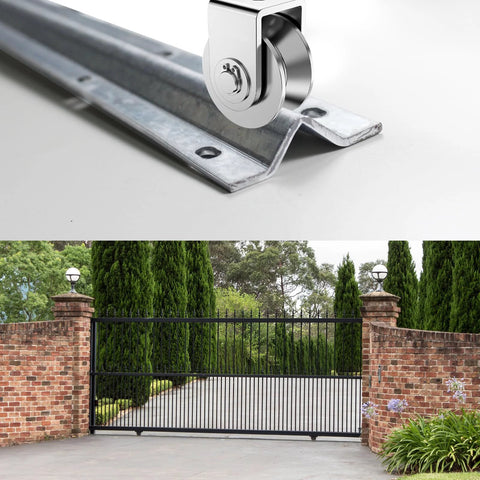 Galvanized Inverted V Track Rail Set, 6 Ft Long, Heavy Duty Sliding Gate Track For 4 Pack With Pre Drilled Holes And Stainless Hardware Kit