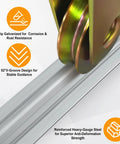 Close-up of 12 Ft V Track Galvanized Inverted V Track With Hardware Kit, showing wheel on steel track, corrosion resistant