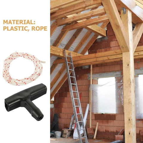 Two Pack Garage Door Emergency Release Pull Rope Kit With Plastic Handle next to attic construction with ladder