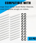 Garage Door Hinge Quiet Roller Sleeves Kit 22 Pcs With Shaft Gaskets And Bearings for noise reduction, shown with components.