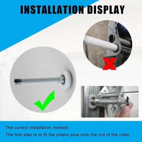Garage Door Hinge Quiet Roller Sleeves Kit 22 Pcs With Shaft Gaskets And Bearings For Noise Reduction and handle installation display.