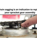 Close-up of chain drive indicating need for Garage Door Opener Gear And Sprocket Kit Direct Replacement For Worn Or Stripped Gears