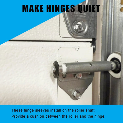 Close-up of Garage Door Hinge Quiet Roller Sleeves Kit 22 Pcs installed on roller shaft for noise reduction and smooth operation.