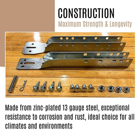 Beefed Up Heavy Duty Adjustable Garage Door Reinforcement Bracket For 18-24 Inch Panels with hardware on wood surface