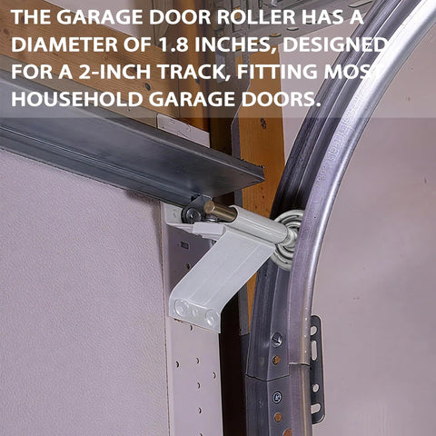Upgrade Your Garage Door With A 7 Inch Stem Steel Roller Set For 2 Inch Track Designed For Heavy Wood And Wide Doors This 10 Pack Features Sealed 10 Ball Bearings For Stability No Slop Smooth Operation And Quick Gap Fix showing a garage door roller installed on a track.