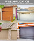 Wide application of garage doors in residential and light commercial spaces, shown in a variety of colors and designs.