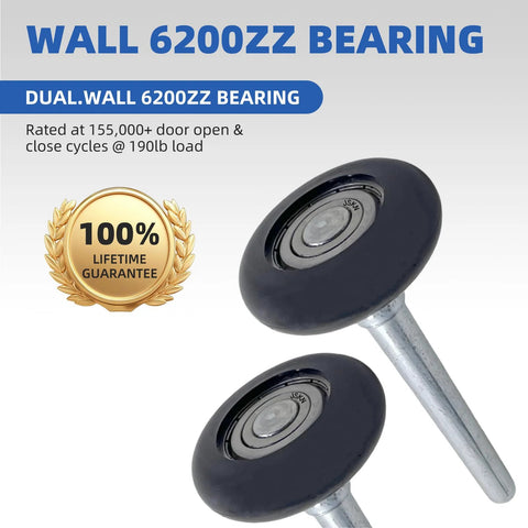 10 Pack Black Nylon Garage Door Rollers With 2 Inch Wheels and 4 Inch Rods Quiet Durable Featuring 6200ZZ Double Sealed Precision Bearings