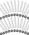 22 Piece Quiet Roller Sleeve Kit For Garage Door Hinges With Nuts And Gaskets, depicting white sleeves and black gaskets on a white background.
