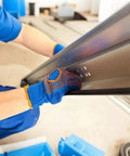 Installation of garage door using carriage bolts for tracks and extension ladders set with lock nuts zinc plated flat head bolts with knurled neck
