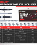Image of Garage-Grade 1/4-20 Inch Thread Repair Kit with tools and stainless steel inserts, includes drill, tap, counterbore, and driver.