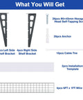 Contents of 2-Pack 6ft Garage Wall Shelving System with shelf brackets, screws, anchors, cable ties, installation templates, and wire grids.