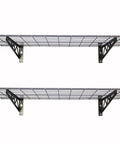 Garage Wall Shelf Two Pack In White Or Hammertone Finish, wall-mounted steel shelves with angled supports, side view image.