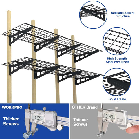 2-Pack 6ft Garage Wall Shelving System With 72-Inch By 24-Inch Heavy Duty Metal Wall Mounted Shelves 800 Lbs Total Load Capacity