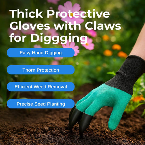 Heavy Duty Garden Tool Set With Stainless Steel Hand Tools Non Slip Rubber Grip Wooden Handles Claw Gloves in use for digging