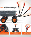 Image of 1200 lb 7 Cu Ft Garden Dump Cart with 2 in 1 Convertible Handle, showcasing 180° adjustable handle and all-terrain wheels.
