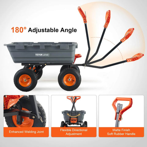 Image of 1200 lb 7 Cu Ft Garden Dump Cart with 2 in 1 Convertible Handle, showcasing 180° adjustable handle and all-terrain wheels.