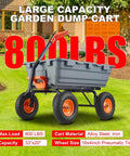 Heavy Duty Garden Dump Cart For Outdoors 800 Lb Capacity With Quick Release Dump And 10 Inch Flat Free All Terrain Wheels Utility Wagon For Soil Mulch Plants And Tools Grey on a lawn
