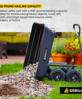 Poly Garden Dump Cart with 4 Cu Ft Tub 600 LB Haul Capacity Heavy Duty Utility Wagon with rocks dumping feature