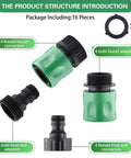 16 Piece Garden Hose Quick Connect Fittings Kit 3/4 Inch Plastic Hose Adapters With Male And Female Ends Plus 10 Rubber Washers In Green