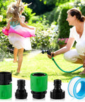 Woman using 15 Piece Plastic Garden Hose Quick Connectors Set With Male And Female Fittings Three Quarter Inch US Thread for garden watering