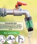 16 Piece Garden Hose Quick Connect Fittings Kit 3/4 Inch Plastic Hose Adapters With Male And Female Ends Plus 10 Rubber Washers In Green For Easy No-Fuss Leak Free Water Connections installed on faucet