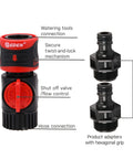 Garden Hose Quick Connect Kit With Water Stop And Flow Control 9 Piece Snap And Lock Fittings showing adapters and valve