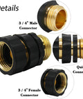 No-Fuss Three Quarter Inch Garden Hose Quick Connect Fittings Kit with 3/4 inch male and female connectors detailed view