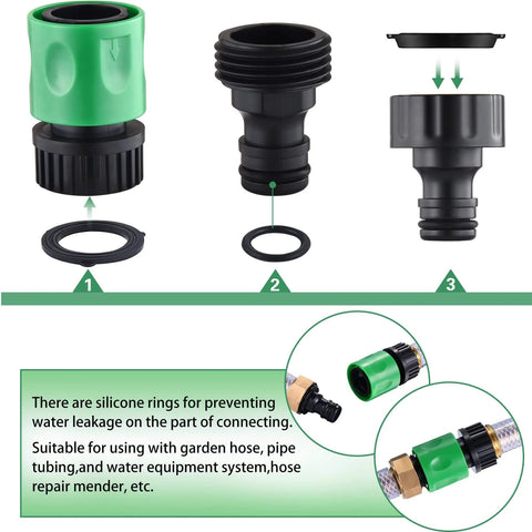 16 Piece Garden Hose Quick Connect Fittings Kit 3/4 Inch Plastic Hose Adapters With Male And Female Ends Plus 10 Rubber Washers