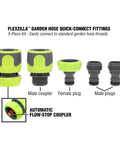 Garden Hose Quick Connect Fittings Kit With Flow-Stop Coupler And Plug - 5-Piece Quick-Connect Set For 3/4 Inch Garden Hoses Standard GHT