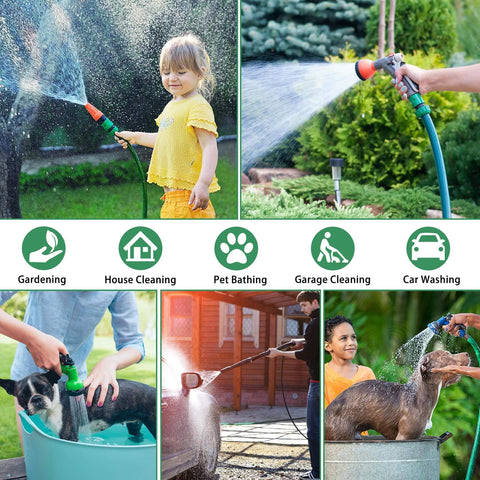 Children using garden hose kit for gardening and pet bathing, showcasing versatility of 16 Piece Garden Hose Quick Connect Fittings Kit 3/4 Inch