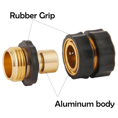 Heavy Duty Three Quarter Inch Garden Hose Quick Connectors Set 2 Pack With Male And Female Fittings Premium Aluminum Universal Fit