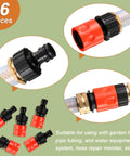 Sixteen Piece Garden Hose Quick Connectors Kit Three Quarter Inch Plastic Water Hose Fittings with adapters shown in use