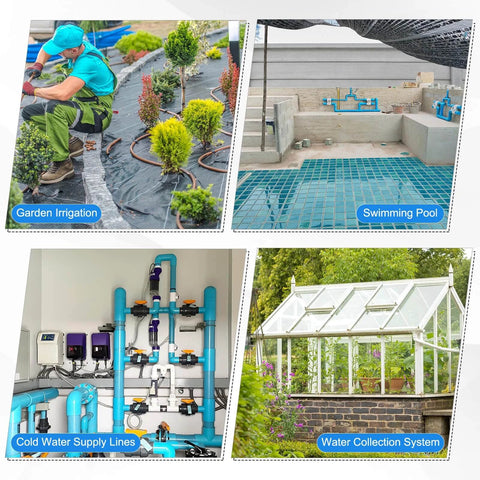 Garden irrigation, swimming pool, cold water supply, and water collection setup locations for 6 Pack 7/16-20 UNF Inner Hex Head Pipe Plug use.