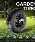 1 PC 13 Inch Rubber Solid Flat Free Replacement Tires and Wheels 4.00-6 with 5/8'' Axle Bore Hole for garden use
