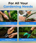 Various tools from Heavy Duty Garden Tool Set With Stainless Steel Hand Tools Non Slip Rubber Grip Wooden Handles Claw Gloves