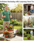 Person using Upgraded Folding Hand Truck Dolly Cart Heavy-Duty 375lb in garden with potted plants and soil bags