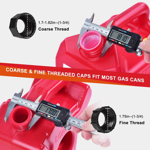 Spout Replacement Kit For Gas Cans With Preinstalled Gaskets, Universal Nozzle Replacement showing coarse and fine threaded caps.