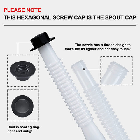 Spout Replacement Kit For Gas Cans With Preinstalled Gaskets, Universal Nozzle, Hexagonal Screw Cap, and Sealing Ring.