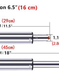 Heavy Duty Six Point Five Inch Long Stroke Gas Lift Cylinder For Office Chairs And Stools Replacement Universal Size Hydraulic Pneumatic Shock Piston Supports Up To 450 Lbs Fits Most Executive Chairs, showing min and max extension with dimensions labeled.