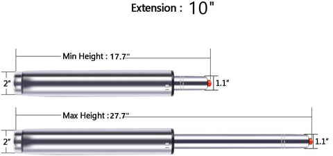 Ten Inch Long Stroke Gas Lift Cylinder For Bar Stools And Drafting Chairs Replacement Built To Last size diagram
