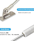 Close-up of 100N/22lb Gas Spring Hinge with thickened mounting bracket, supports 2.8lbs-14lbs drop leaf, solid brass construction.