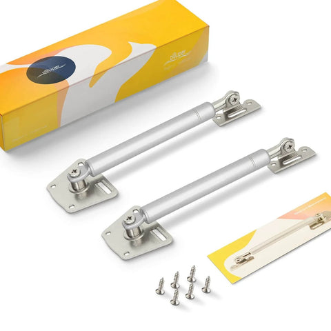 Pack of 2 100N/22lb Gas Spring Hinges for Cabinets Desks, shown with packaging and screws